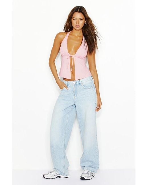 Garage White Plunge Tie Front Halter