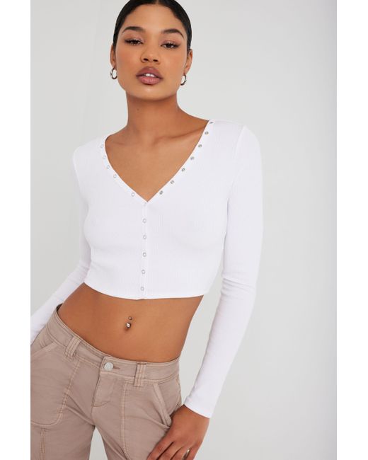 Garage Plunge Henley Long Sleeve Top in White Lyst