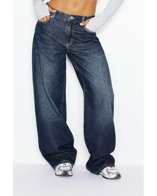 Garage Blue Low Rise Baggy Jeans