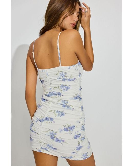 Garage White Ruched Mesh Mini Dress
