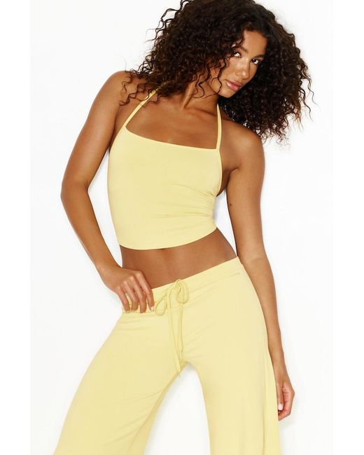 Garage Yellow Stretchterry Open Back Halter Top