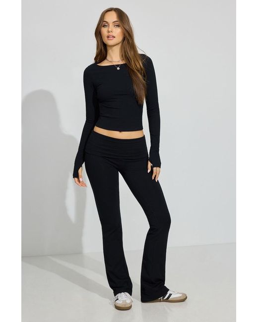 Garage Blue Soft Cotton Fold Over Flare Pants
