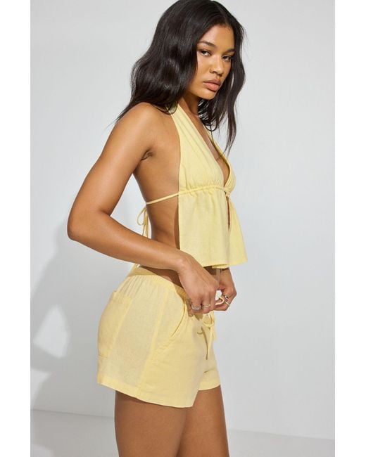 Garage Black Linen Tie Back Halter Top