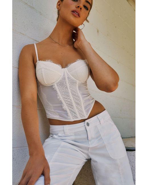 Garage Chrishell Lace & Mesh Bustier Top in White