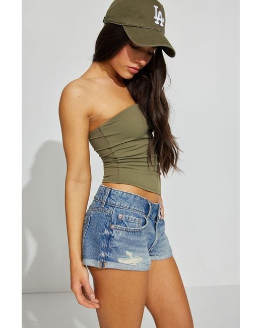 Garage Green Ultra Low Rise Relaxed Cuffed Denim Shorts