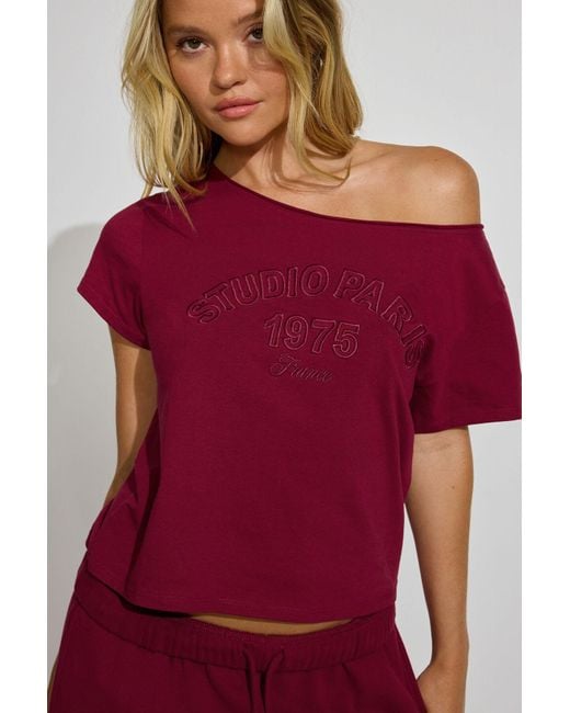 Garage Red Off Shoulder T Shirt