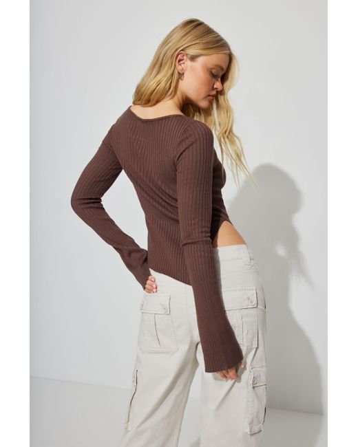 Garage Brown Asymmetric Bodycon Sweater