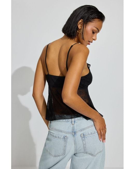 Garage Multicolor Embroidered Mesh Flyaway Cami Top