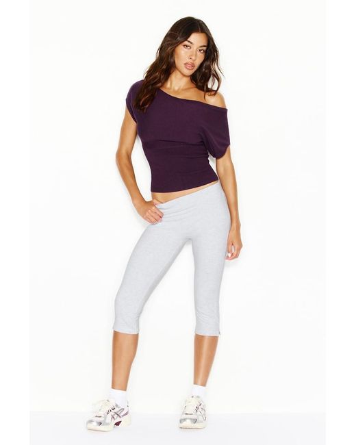 Garage Purple Off Shoulder Short Sleeve Cinch Waist Top