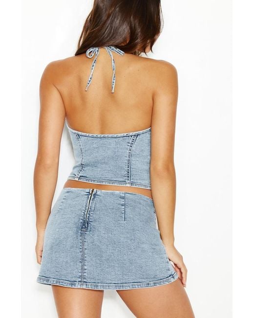 Garage Blue Denim Plunge Halter Top