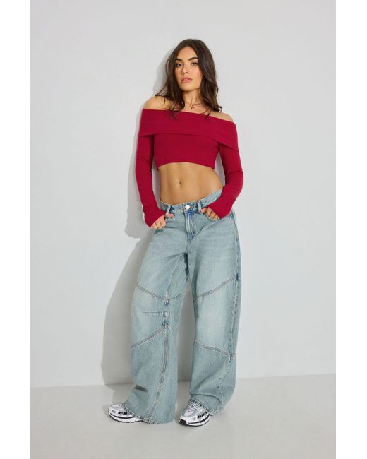 Garage Red Kayla Foldover Off Shoulder Top