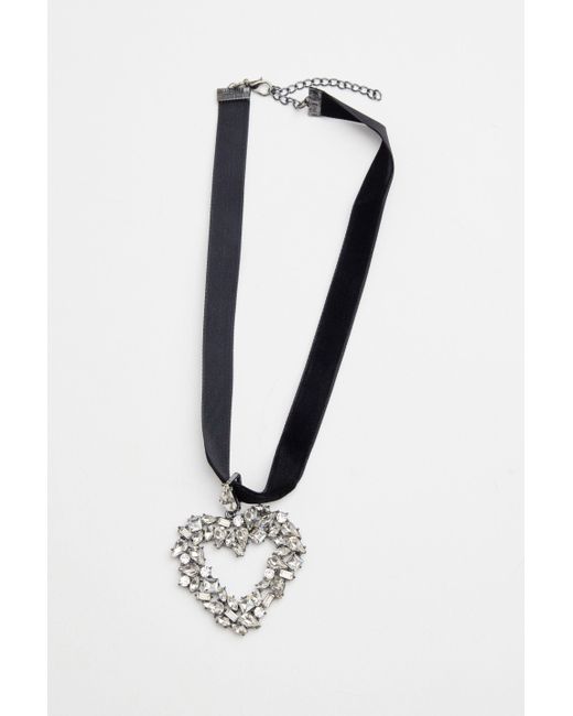 Garage Black Oversized Gemmed Heart Ribbon Necklace