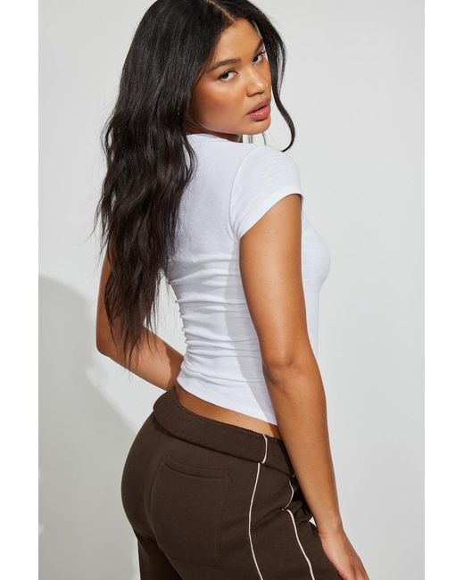 Garage White Cap Sleeve Ribbed T-Shirt