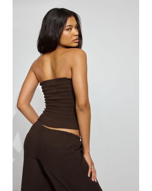 Garage Brown Linen Smocked Tube Top