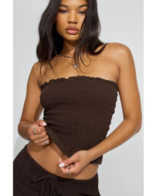 Garage Brown Linen Smocked Tube Top