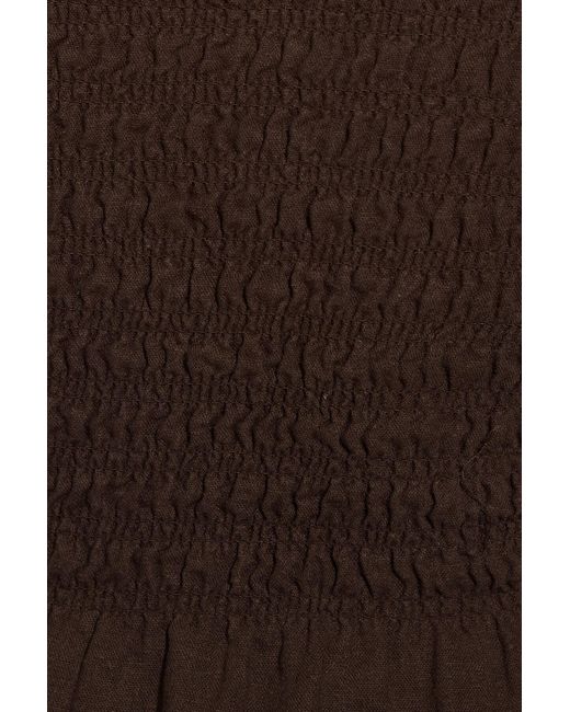 Garage Brown Linen Smocked Tube Top