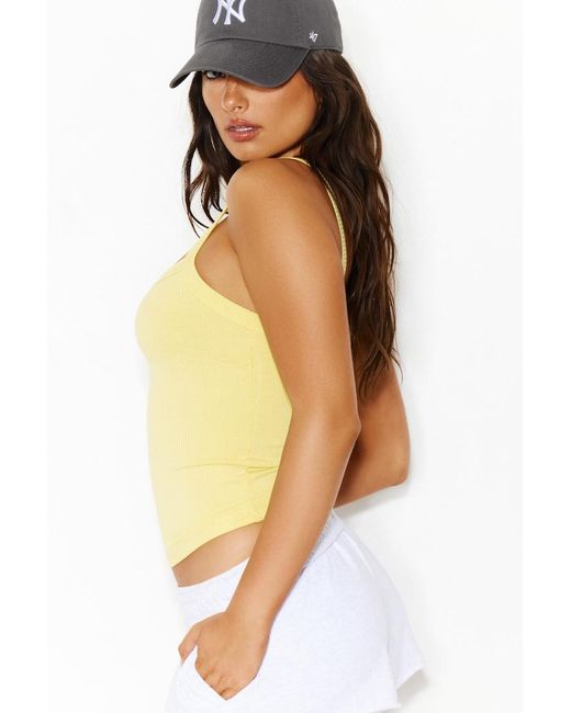 Garage White Open Neck Ribbed Cami Top