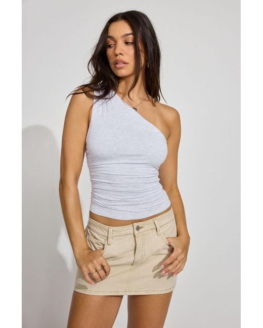 Garage White One Shoulder Draped Top
