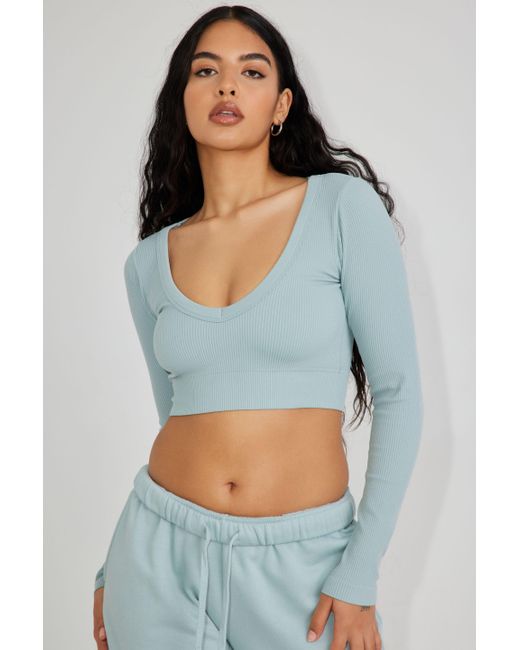 Garage Sonia Seamless Long Sleeve Plunge in Blue Lyst