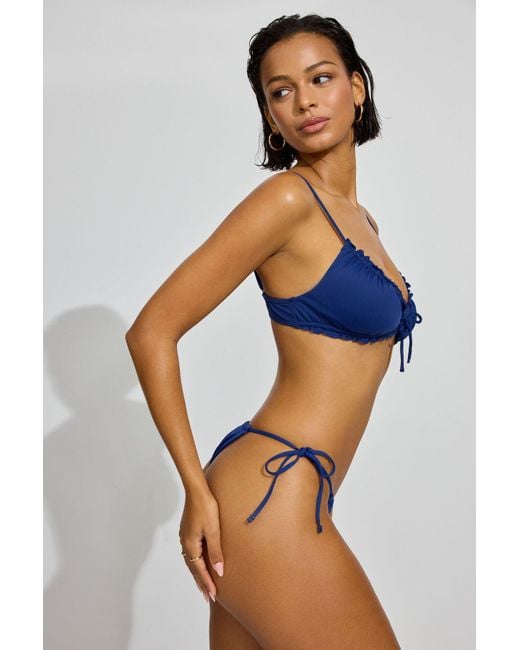Garage Blue Ruched Side Tie Bikini Bottom