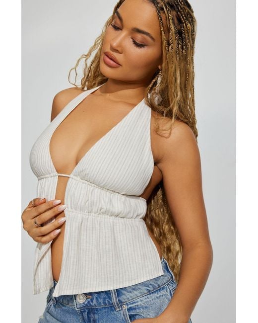 Garage Natural Linen Flyaway Halter Top