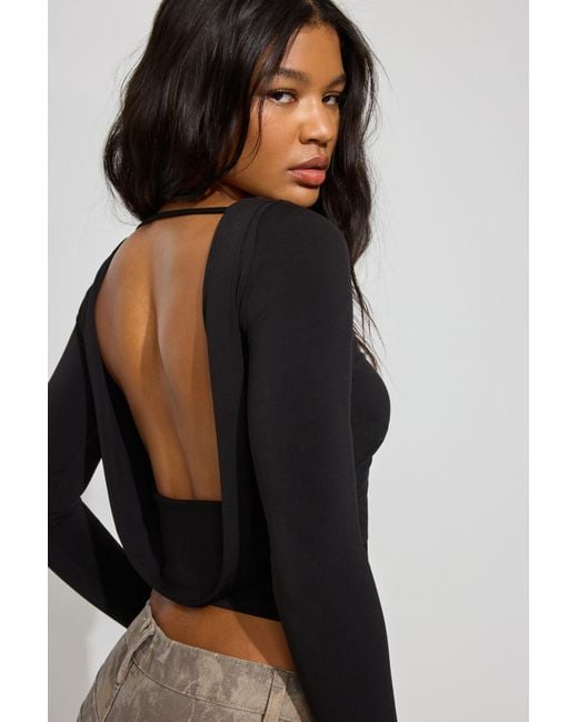 Garage Black Long Sleeve Cowl Back Top