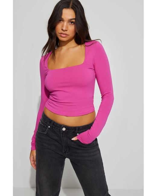 Garage Pink Portia Square Neck Long Sleeve Top