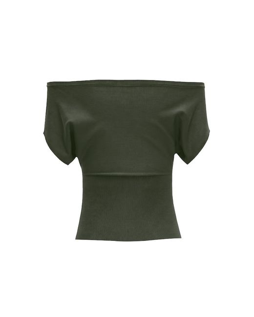 Garage Green Off Shoulder Short Sleeve Cinch Waist Top