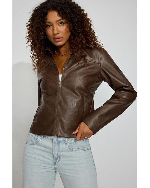 Garage Brown Faux Leather Worker Jacket