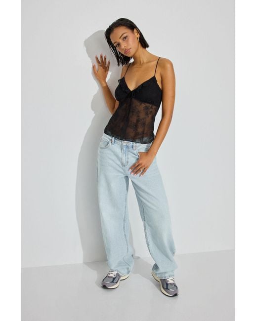 Garage Multicolor Embroidered Mesh Flyaway Cami Top