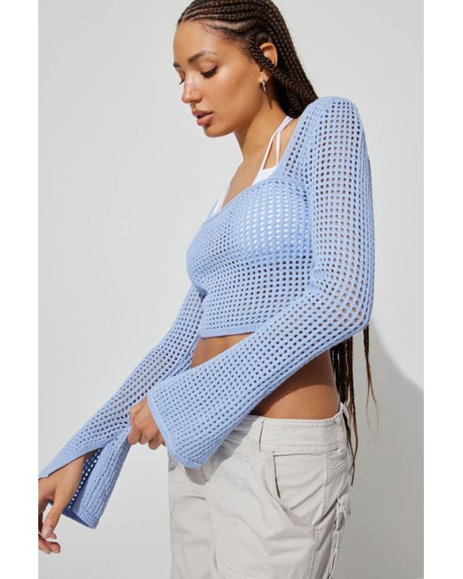 Garage Blue Square Neck Open Knit Sweater