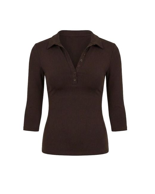 Garage Black Sleek 3/4 Sleeve Polo Top