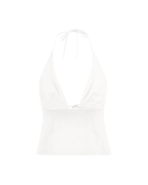 Garage Blue Plunge Tie Front Halter