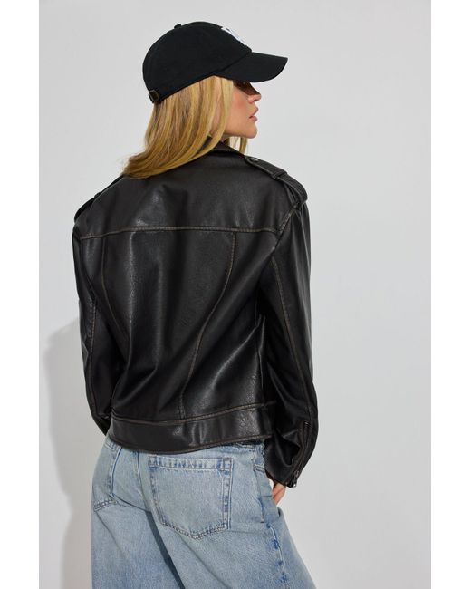 Garage Black Washed Faux Leather Biker Jacket