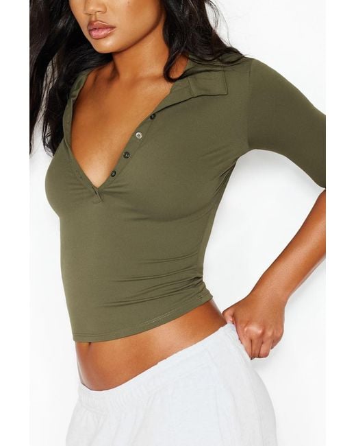 Garage Green Sleek 3/4 Sleeve Polo Top