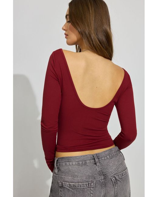 Garage Red Sleek Boat Neck Long Sleeve Top
