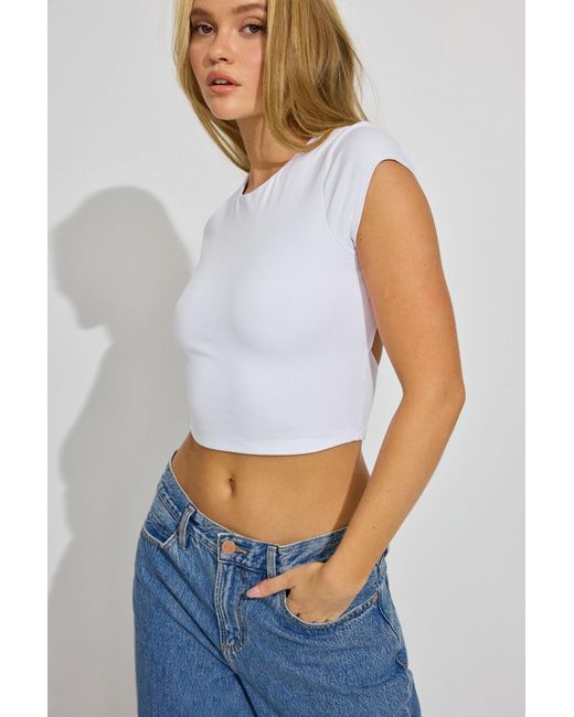 Garage White Open Back Cap Sleeve T Shirt