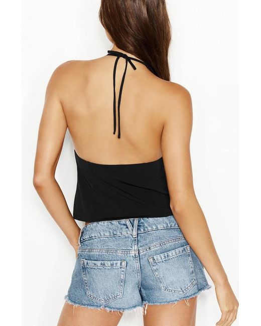 Garage Black Plunge Tie Front Halter
