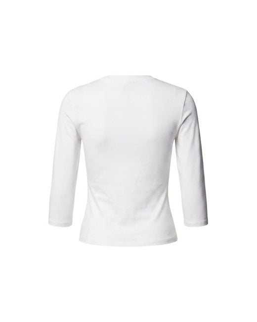 Garage White Sleek High V-Neck 3/4 Sleeve Top