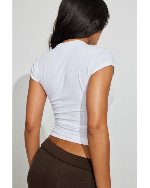 Garage White Cap Sleeve Ribbed T-Shirt