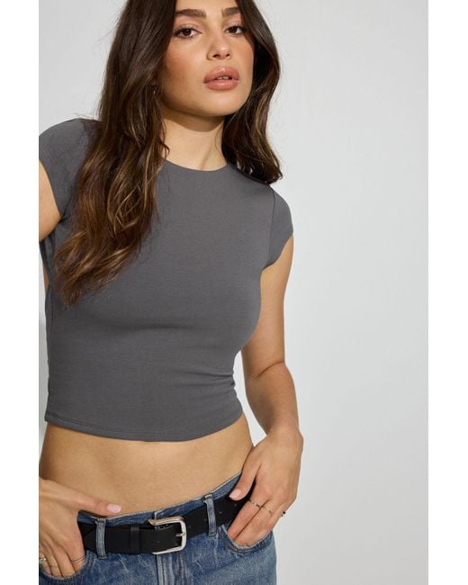 Garage Blue Crewneck Open Back Short Sleeve Top