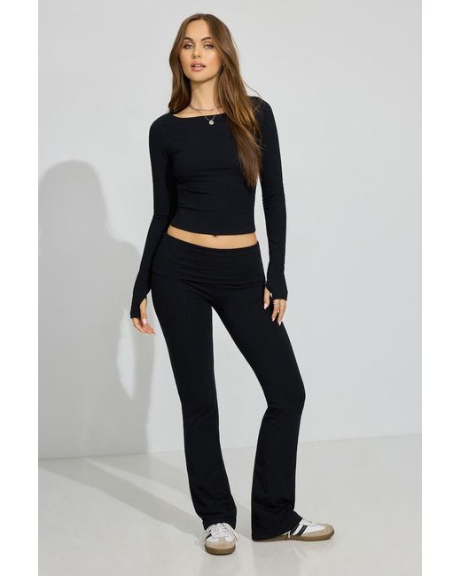 Garage Blue Soft Cotton Fold Over Flare Pants