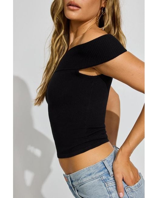 Garage Black Reya Fitted Off Shoulder Sweater