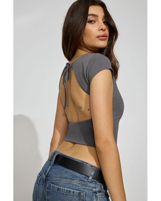 Garage Blue Crewneck Open Back Short Sleeve Top