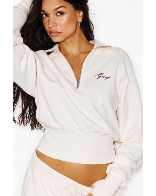 Garage White Ultrafleece Funnel Half Zip Sweatshirt