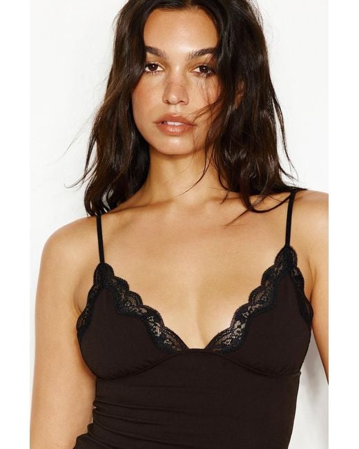 Garage Black Sleek Plunge Lace Trim Cami Top