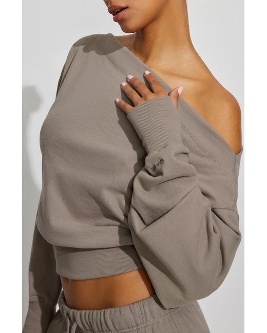 Garage Gray Softterry Rib Off Shoulder Sweater
