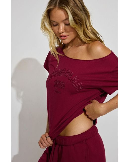 Garage Red Off Shoulder T Shirt