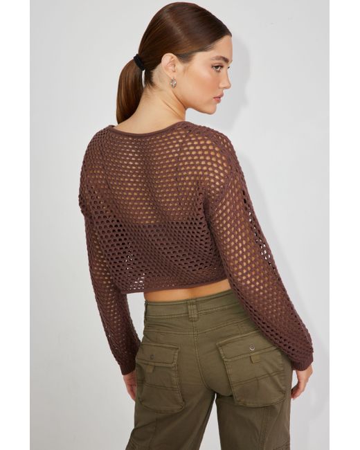 Garage Brown Open-knit Cropped Sweater
