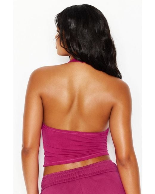 Garage Red Stretchterry Plunge Halter Top